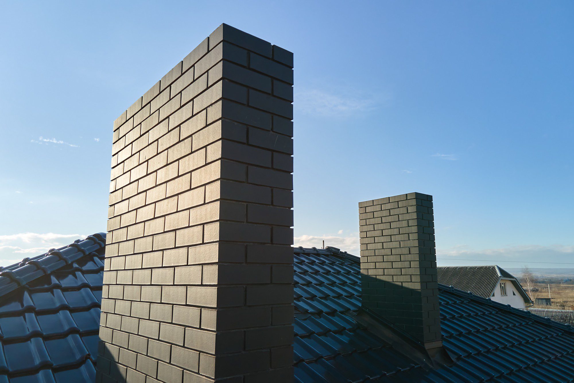 Closeup Of Brick Chimney On House Roof Top Covered 2022 01 31 17 56 15 Utc