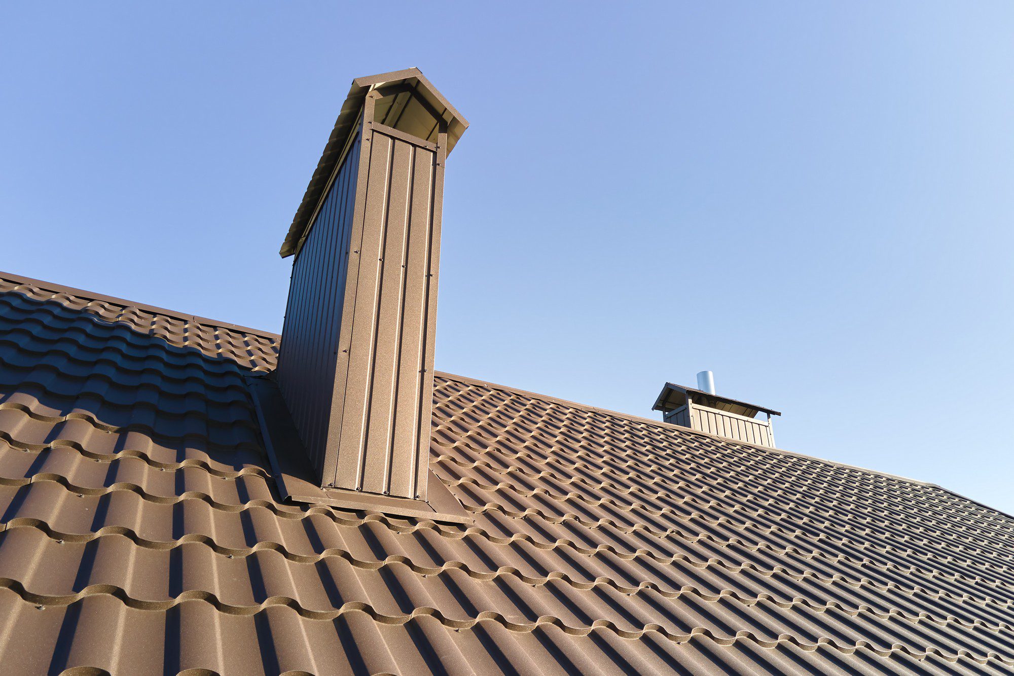 Chimney On House Roof Top Covered With Metallic Sh 2023 07 17 20 49 20 Utc